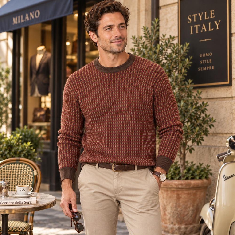 CUTTER & BUCK Men's Sweater XL Quiet Luxury 100% Merino Wool Crew ITALY MADE